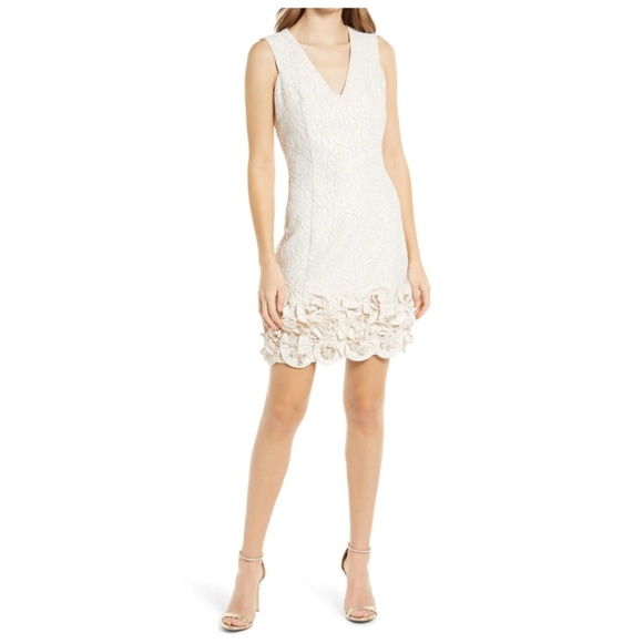 NEW Rose Jacquard Sleeveless Sheath Dress - Cream 12 - Picture 1 of 16
